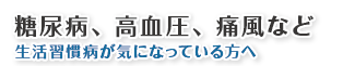糖尿病、高血圧、痛風など・・生活習慣病が気になる方へ・
